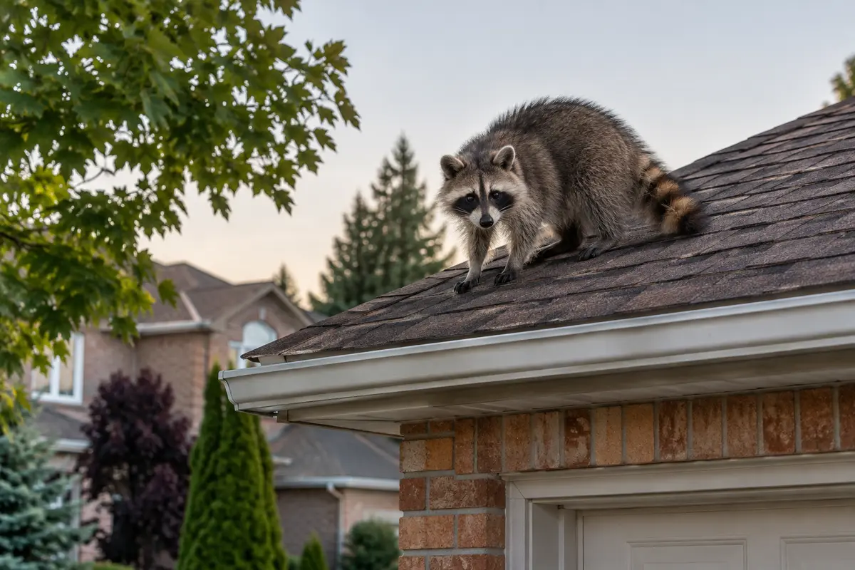Raccoon on a residential roof