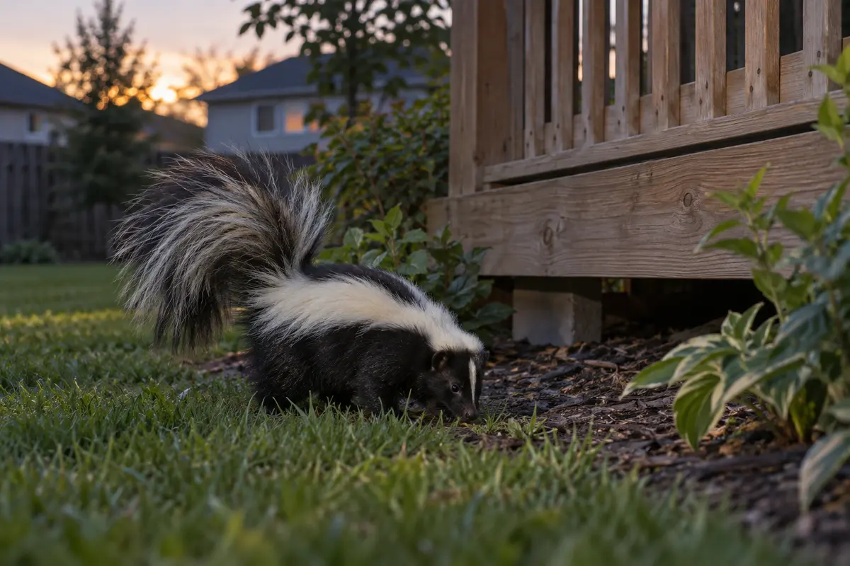 Skunk beside a residential deck