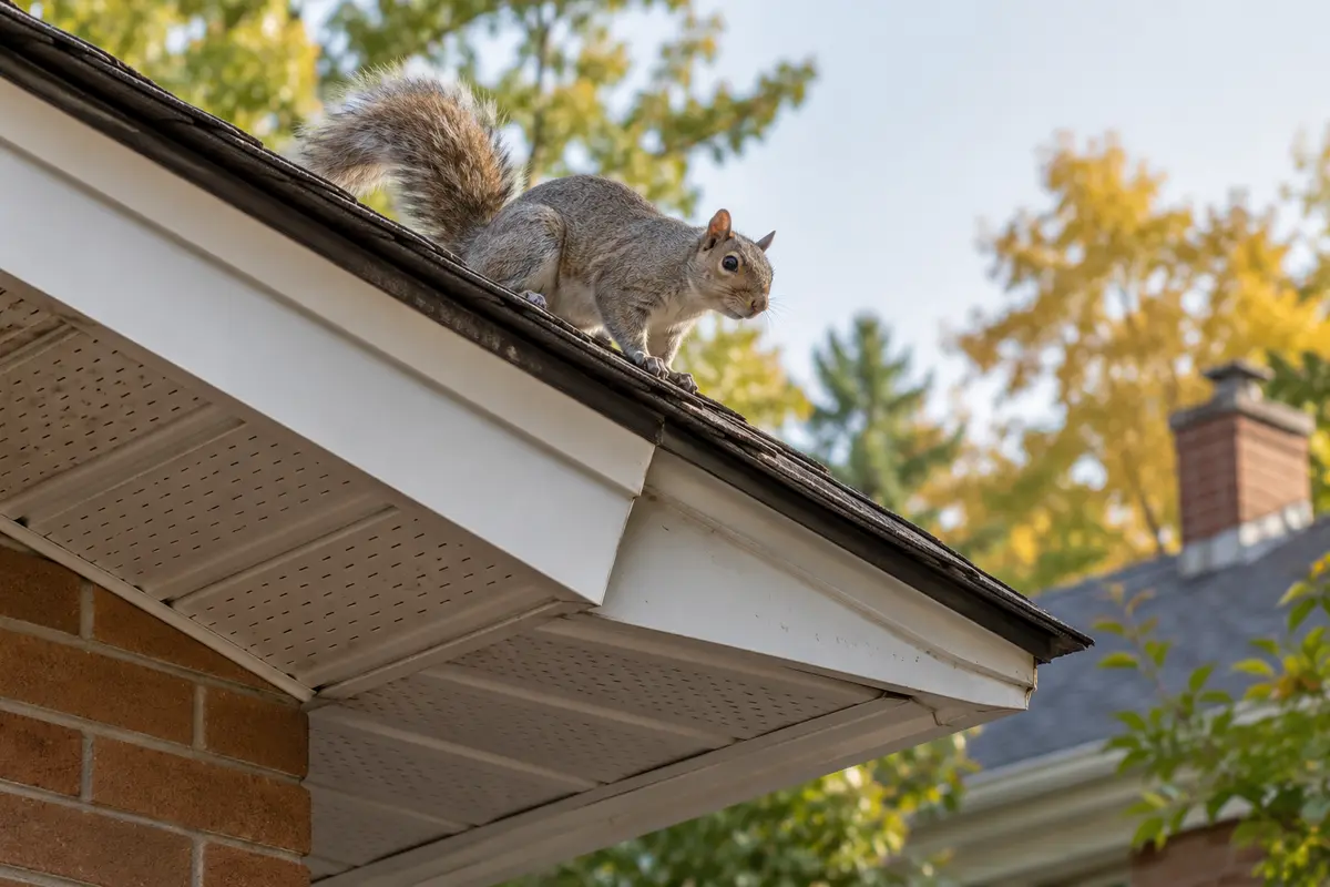 Squirrel near a residential roof