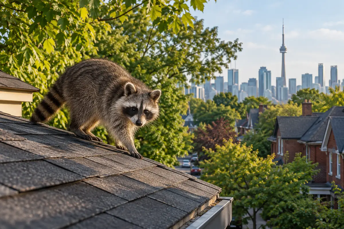 Raccoon on a residential roof