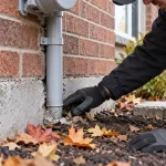 Illustration of technician inspecting a gap around an exterior utility pipe